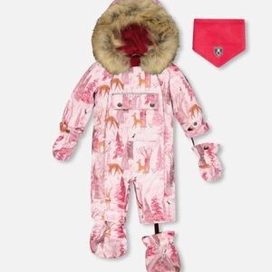 Pink De Print Snowsuit with Fur Trim